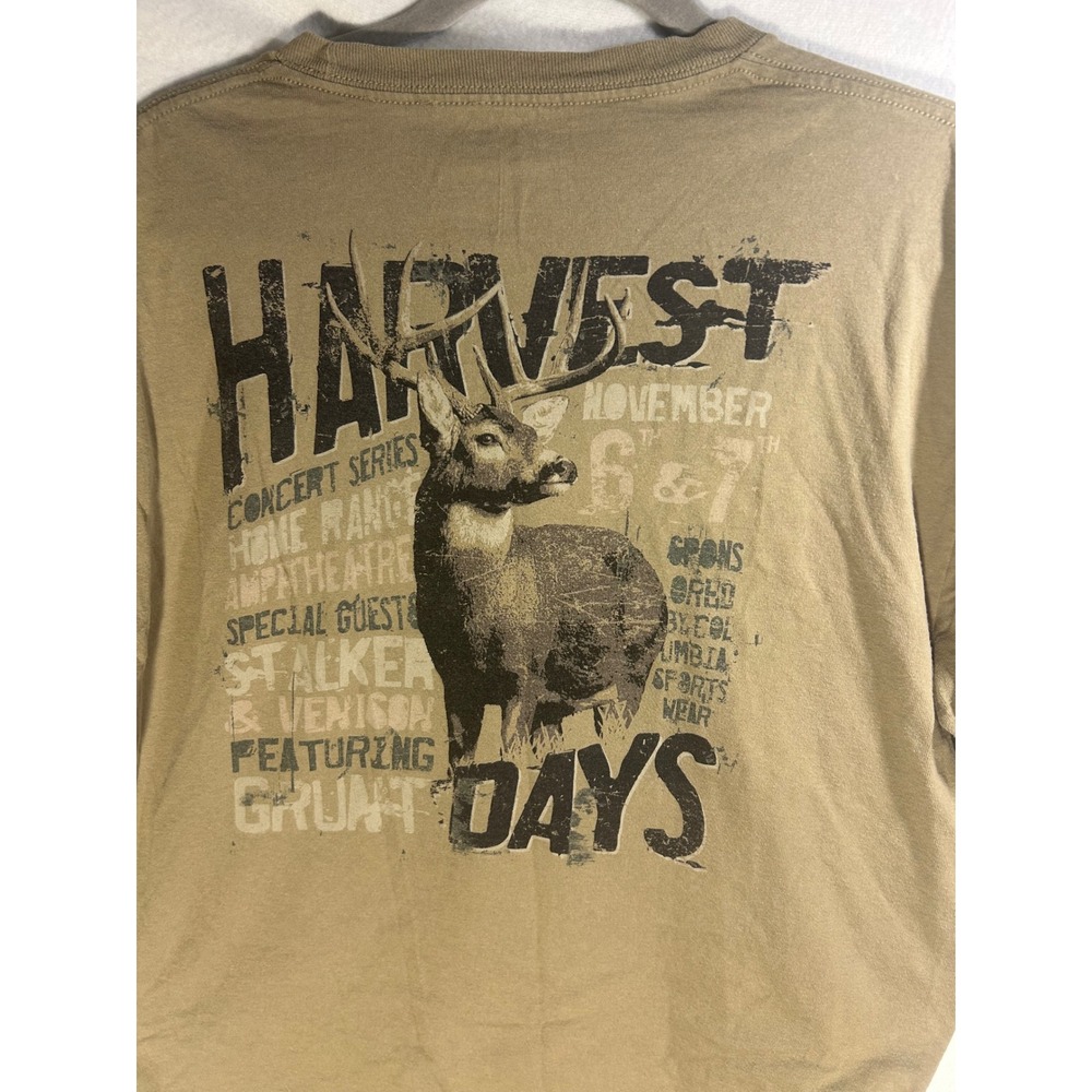 Columbia PHG Mens Large Tan Harvest‎ Days Deer Graphic T-Shirt Hunting Buck Tee